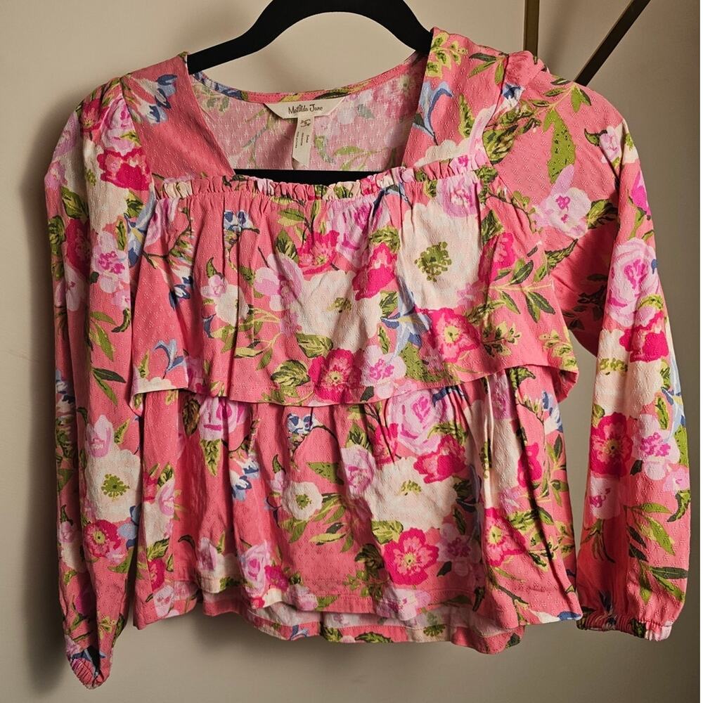 Matilda Jane Pink Floral Ruffle Peasant Top